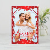 ヴィンテージ レッド バレンタインデー ピンク ハート フォト シーズンカード (スタンド正面)