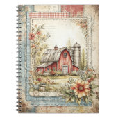 ヴィンテージ レッド バーンとファーム シーン パターン ノートブック (正面)