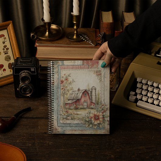 ヴィンテージ レッド バーンとファーム シーン パターン ノートブック
