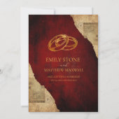 ヴィンテージ レッド パーチメント 予算 , ゴールド カリグラフィー セーブザデート (裏面)