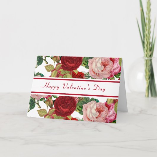 ヴィンテージ レッド＆ピンクのバラ / バレンタインデー カード (正面)