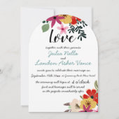 ヴィンテージ レッド ピンク ゴールド ティール フローラ ファウナ インビテーション (正面)