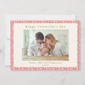 ヴィンテージ レッド ピンク フラワーフォト バレンタインデー シーズンカード (正面)