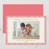 ヴィンテージ レッド ピンク フラワーフォト バレンタインデー シーズンカード (正面/裏面)