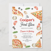 ヴィンテージ レッド ファースト スライス ピザ 1歳 誕生日 招待状 (正面)