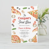 ヴィンテージ レッド ファースト スライス ピザ 1歳 誕生日 招待状 (スタンド正面)