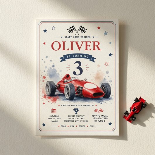 ヴィンテージ レッド フォーミュラ レースカー  招待状