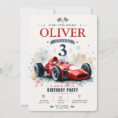 ヴィンテージ レッド フォーミュラ レースカー 誕生日 招待状 (正面)