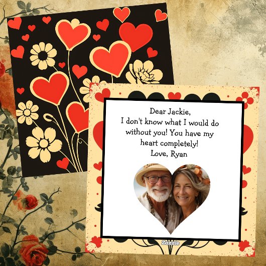 ヴィンテージ レッド フラワー パーソナライズ バレンタインデー シーズンカード