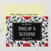 ヴィンテージ レッド フローラル パターン セーブ・ザ・デート 招待状 (正面/裏面)