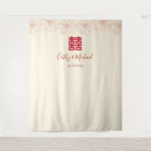 ヴィンテージ レッド ベージュ フローラル 中国 結婚式 背景 タペストリー (正面)