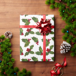 ヴィンテージ レッド ホリー クリスマス ラッピングペーパー