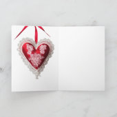 ヴィンテージ レッド ホワイトレース バレンタインデー ハート カード (内部)