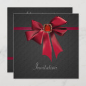 ヴィンテージ レッド ボウ ブラック どんなシーンにも使えるパーティー 招待状 (正面/裏面)