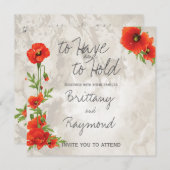 ヴィンテージ レッド ポピー ウェディング 招待状 (正面/裏面)