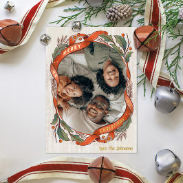 ヴィンテージ レッド リボン ホーリー メリー クリスマス フォト 箔シーズンカード