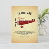ヴィンテージ レッド レトロ飛行機 誕生日パーティー サンキューカード (スタンド正面)