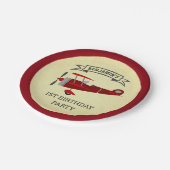 ヴィンテージ レッド レトロ飛行機 誕生日パーティー ペーパープレート (アングル)