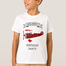ヴィンテージ レッド レトロ 飛行機 誕生日パーティー Tシャツ