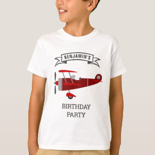 ヴィンテージ レッド レトロ 飛行機 誕生日パーティー Tシャツ