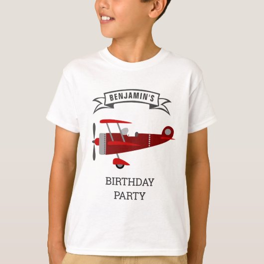 ヴィンテージ レッド レトロ 飛行機 誕生日パーティー Tシャツ (正面)