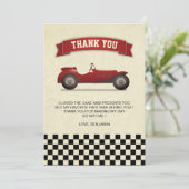 ヴィンテージ レッド レース カー こどもの日 誕生日パーティー サンキューカード (スタンド正面)