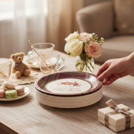 ヴィンテージ レッド レース カー プライド ベイビー シャワー ペーパー プレート