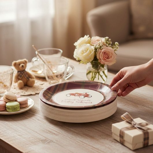 ヴィンテージ レッド レース カー プライド ベイビー シャワー ペーパー プレート