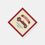 ヴィンテージ レッド レース カー 子供の誕生日パーティー ペーパー スタンダードカクテルナプキン (角)