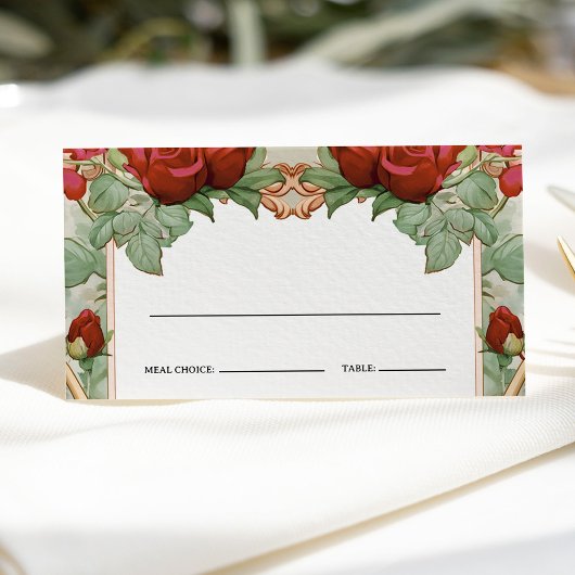 ヴィンテージ レッド ローズ ウェディング ご飯の選択 プレイス カード