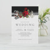 ヴィンテージ レッド ローズ ベイビーズ ブレス リボン ウェディング 案内状 (スタンド正面)