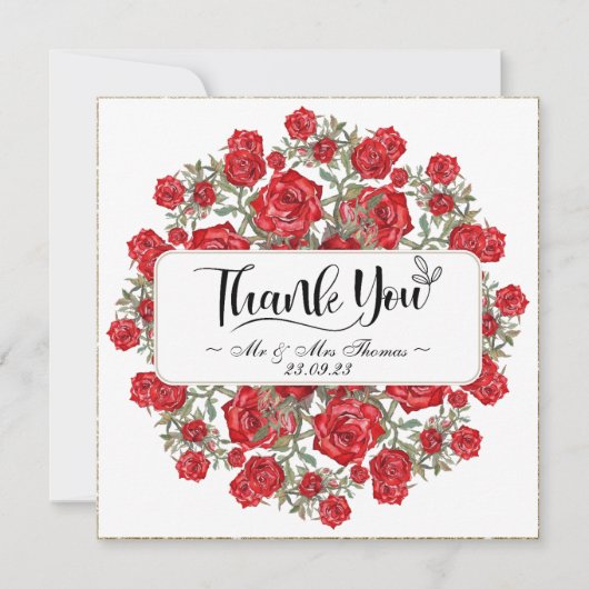 ヴィンテージ レッド ローズ 水彩 フラワーの感謝カード サンキューカード (正面)