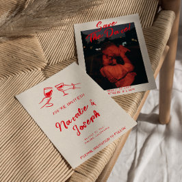 ヴィンテージ レッド 手書き クイッキー フォト ウェディング セーブザデート