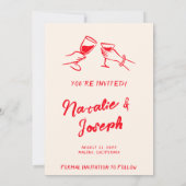 ヴィンテージ レッド 手書き クイッキー フォト ウェディング セーブザデート (裏面)