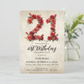 ヴィンテージ レッド 水彩 薔薇 21歳 誕生日パーティー 招待状 (スタンド正面)