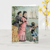 ヴィンテージ・レディーズ・ガール・セーリング・シップ・グリーティング・カード カード (黄色い花)