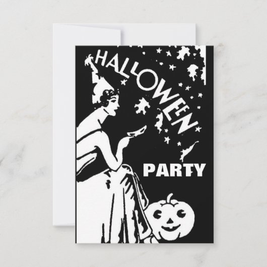 ヴィンテージ レディ マスク ハロウィン 招待状 (正面)