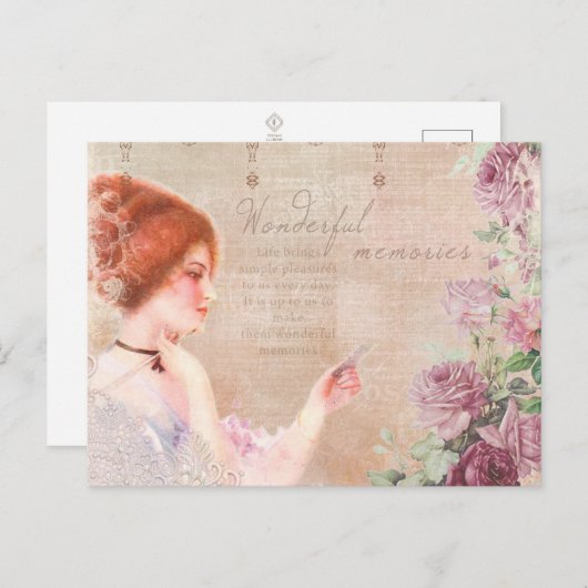 ヴィンテージ レディ ワンダフル メモリーズ エフェメラ ポストカード (正面/裏面)