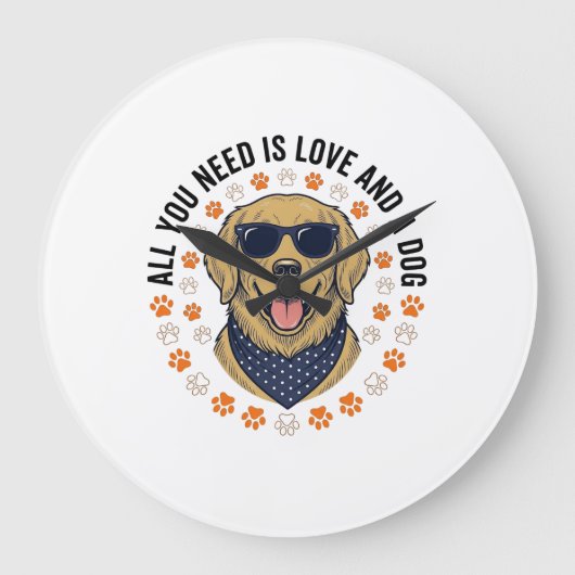 ヴィンテージ・レトリーバーの足跡Tシャツデザイン 愛犬家に捧ぐ ラージ壁時計 (正面)