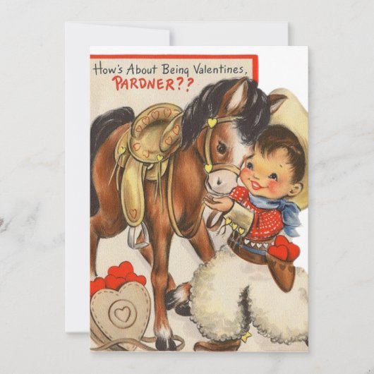 ヴィンテージ レトロなカウボーイとポニー バレンタインデー シーズンカード (正面)