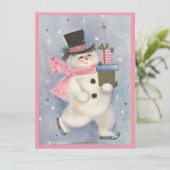 ヴィンテージ レトロなクリスマスの雪だるま プレゼント付き シーズンカード (スタンド正面)