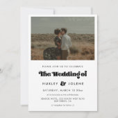 ヴィンテージ・レトロな書体を使用した結婚式の写真 招待状 (正面)