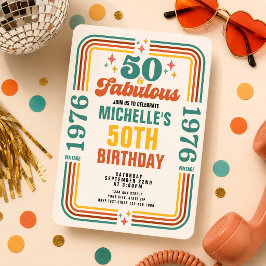 ヴィンテージ・レトロな50歳の華やかな誕生日 招待状