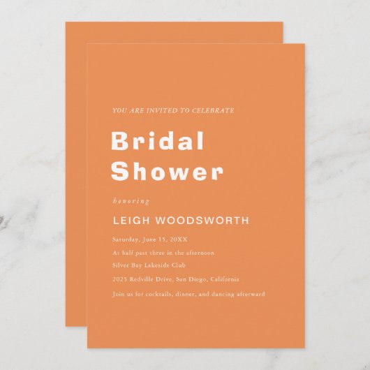 ヴィンテージ | レトロオレンジブライダルシャワー 招待状 (正面/裏面)