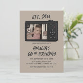 ヴィンテージ レトロカメラ 60歳の誕生日フォト 招待状 (スタンド正面)