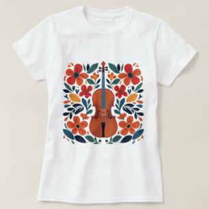 ヴィンテージ レトロカラー ワイルドフラワー ボヘミアン フラワー バイオリン Tシャツ