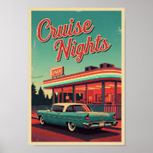 ヴィンテージ・レトロカー・ダイナープリント ポスター