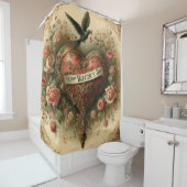ヴィンテージ/レトロビクトリアン/バレンタインのハート シャワーカーテン (インサイチュ)
