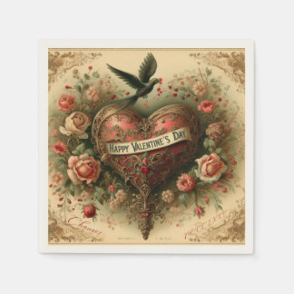 ヴィンテージ/レトロビクトリアン/バレンタインのハート スタンダードカクテルナプキン