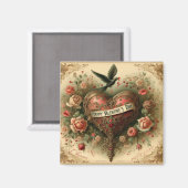 ヴィンテージ/レトロビクトリアン/バレンタインのハート マグネット (正面/裏面)